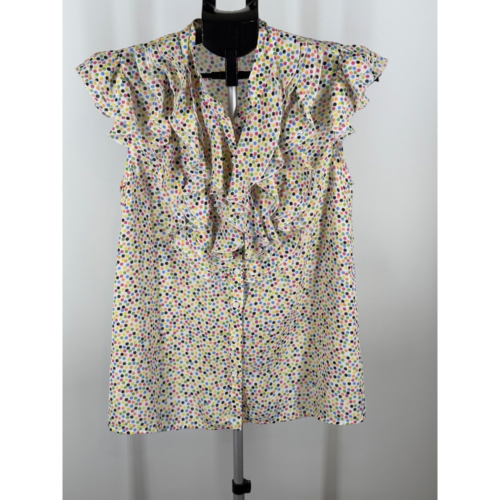 S.L.B. Petite‎ Polka Dot Ruffle V-Neck Blouse Multicolor Flutter Sleeve Top M